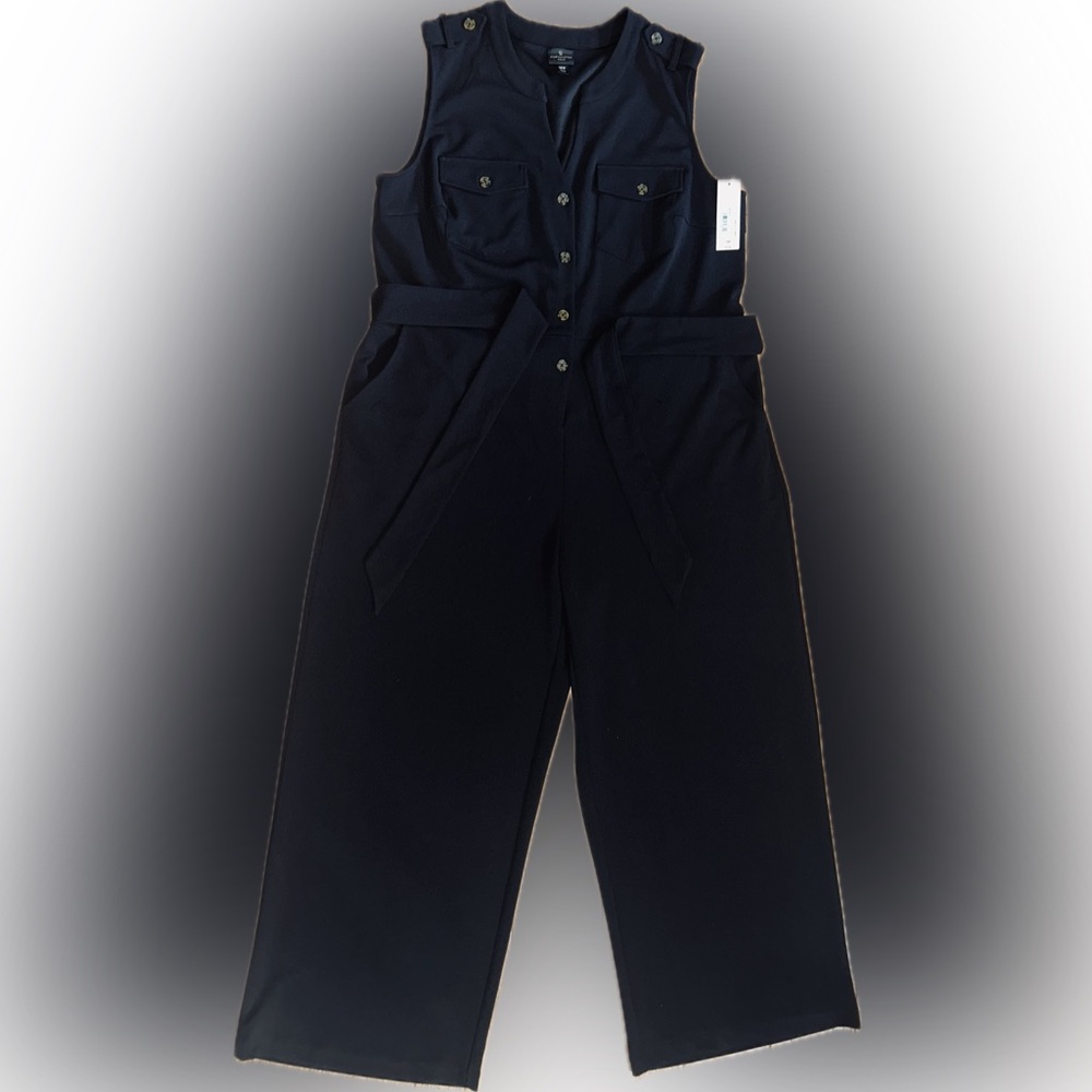 NWT Worthington SZ18W black wide leg jumpsuit 2 front & 2 breast pockets w/flaps - Picture 4 of 8